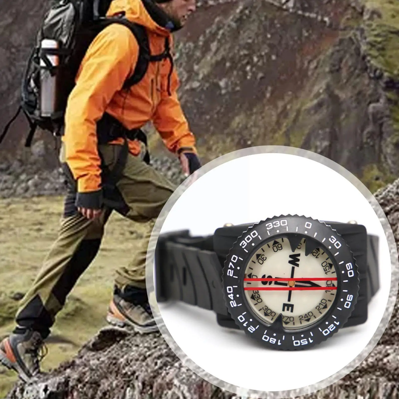 

Diving Compass Waterproof Compass Swimming Water Sport Compass Luminous Tool Wrist 80m Navigation E3X2