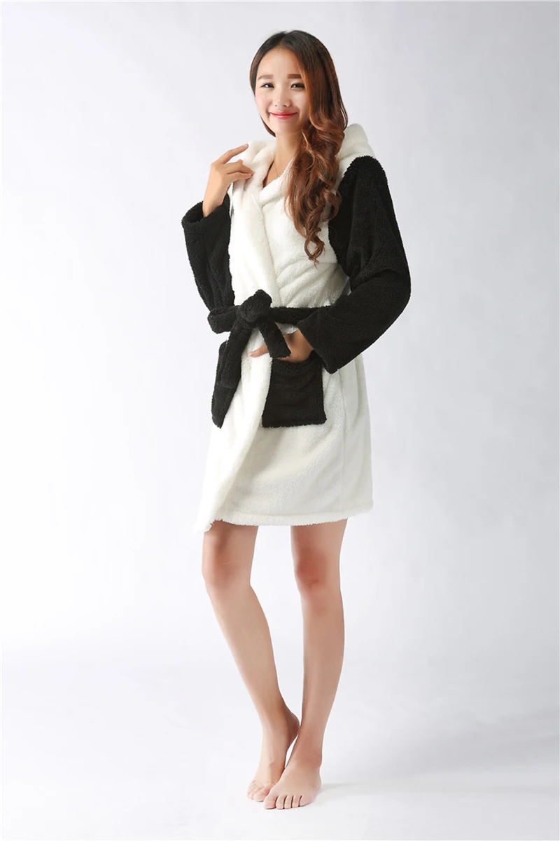 Women's Winter Thin Short Nightgown Length To Thigh Polyester Warm Comfortable Colorful Animal Pattern Leisure Wear With A Belt