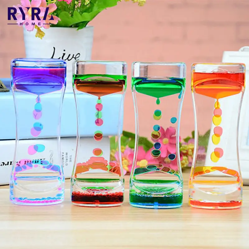 

Floating Color Mix Illusion Timer Liquid Oil Glass Acrylic Hourglass Timer Clock Ornament Desk Liquid Motion Visual Slim Newest