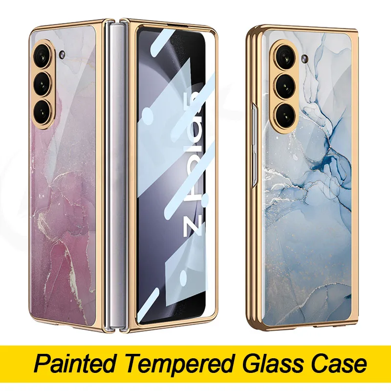 

GKK Оригинальный чехол для Samsung Galaxy Z, складной чехол для телефона 5 дюймов, полностью окрашенный Твердый чехол с покрытием из закаленного стекла для Galaxy Z Fold5