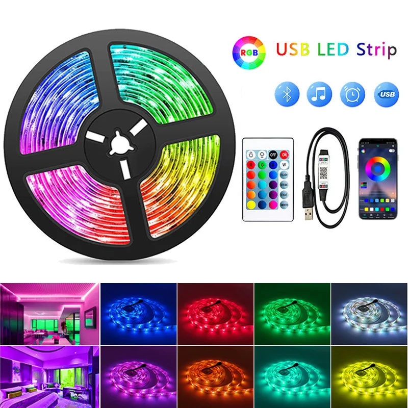 

5M Led Lights for Bedroom Music Sync Color Changing LED Lights with Remote App Control 5050 RGB LED Strip for Room Home Party