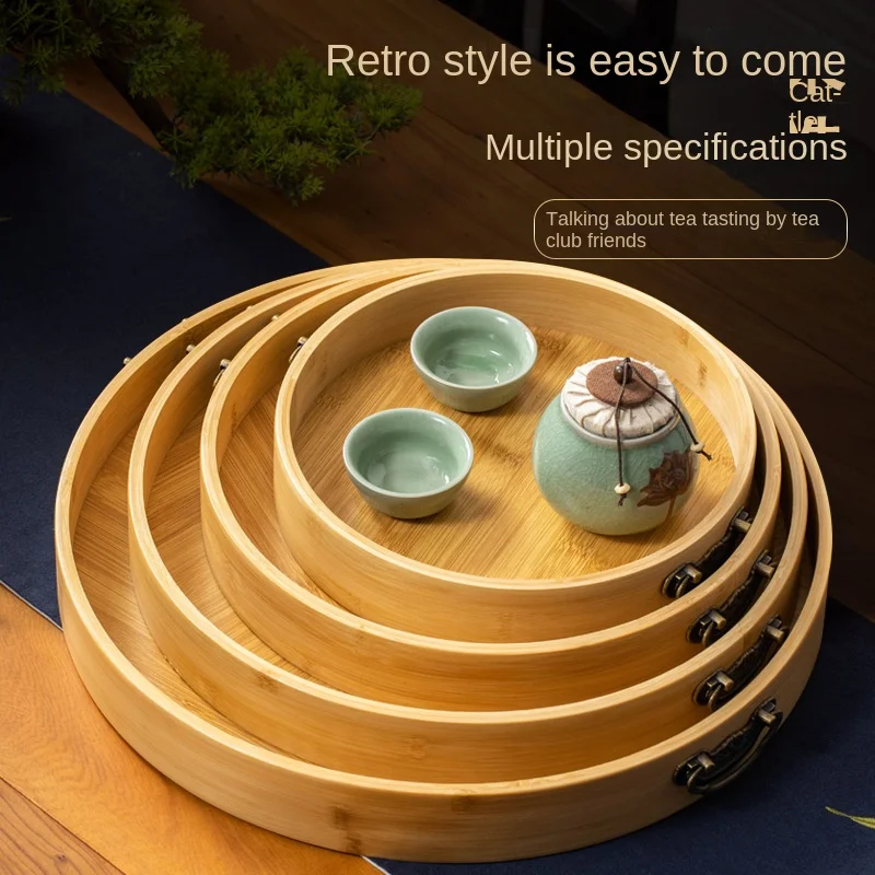 [Futurism] Japanese Tea Set Bamboo Wooden Tea Tray Tray Household More than Tea Cup Storage Specifications Bamboo Plate Retro Me