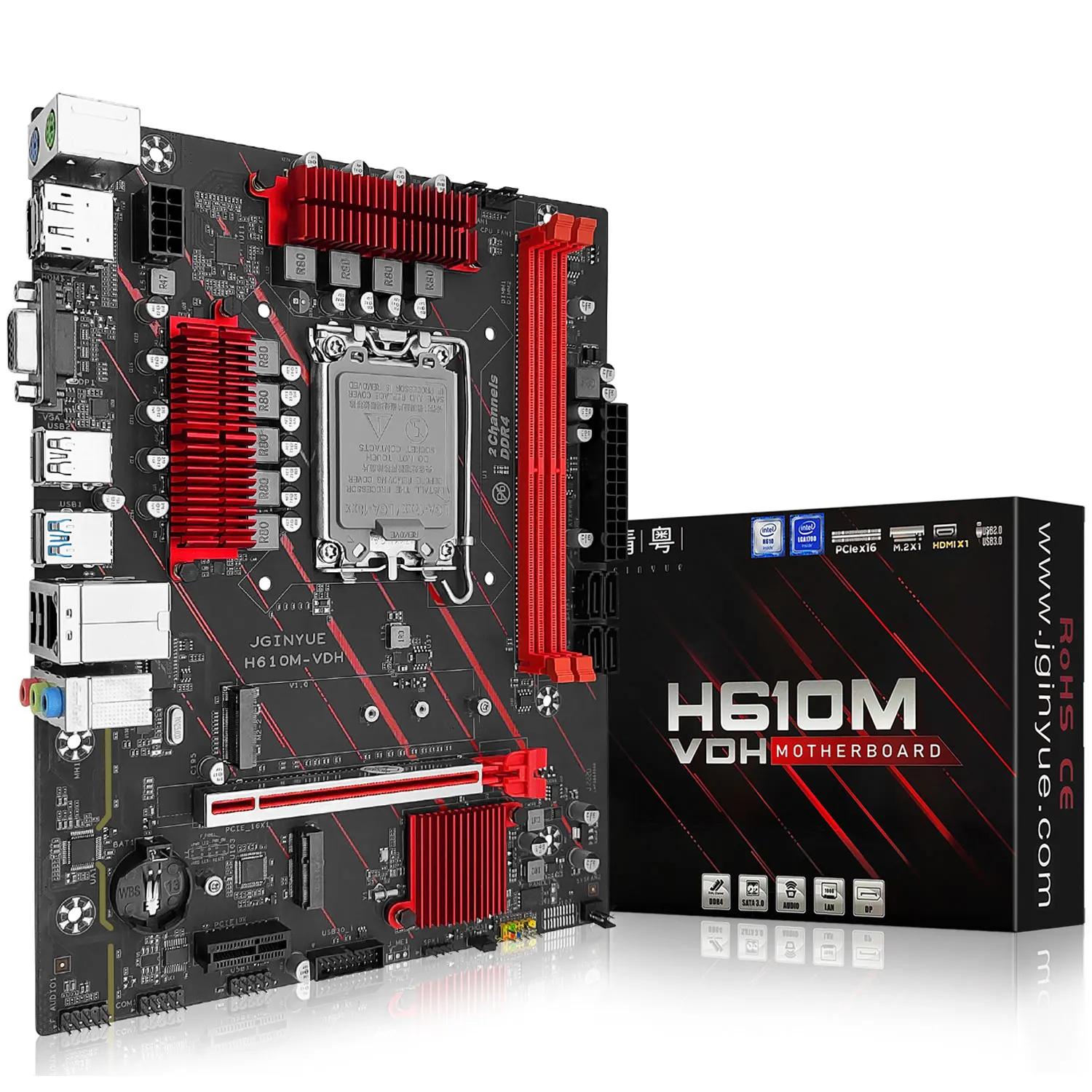 

JGINYUE H610M Motherboard LGA 1700 CPU Support 12th Generation I3/i5/i7 Processor Desktop ECC DDR4 Memory Dual Channel H610M-VDH