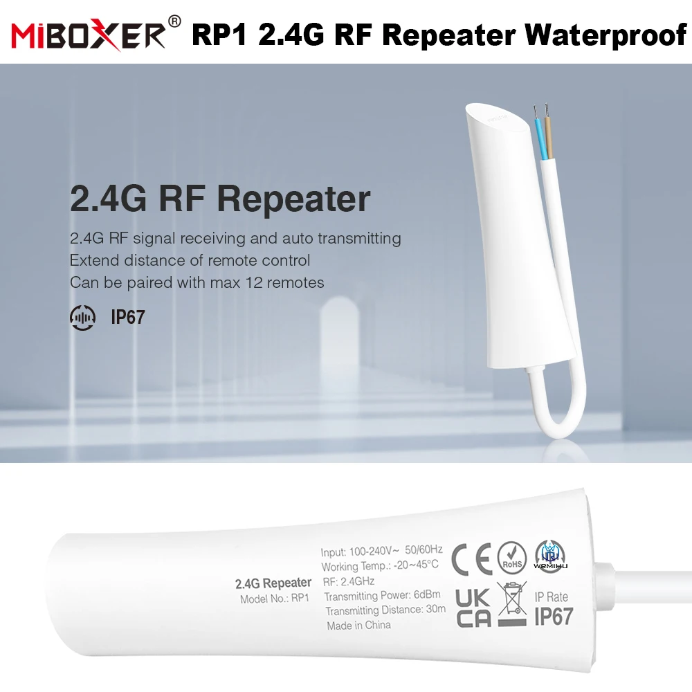 Miboxer RP1 2.4G RF Repeater 2.4G Remote Signal Receiver Waterproof IP67 AC100-240V Extend Control Distance of Outdoor Lights
