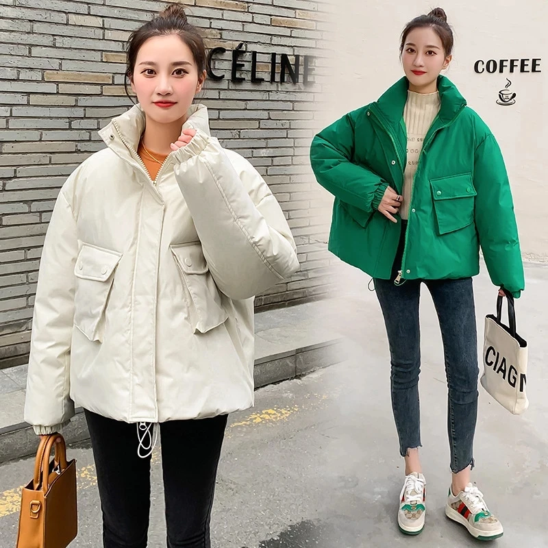 Thicken Warm Parkas 2022 Women Winter Jacket Casual Solid Loose Short Stand Collar Puffer Coat Jackets Female Chic Outwear