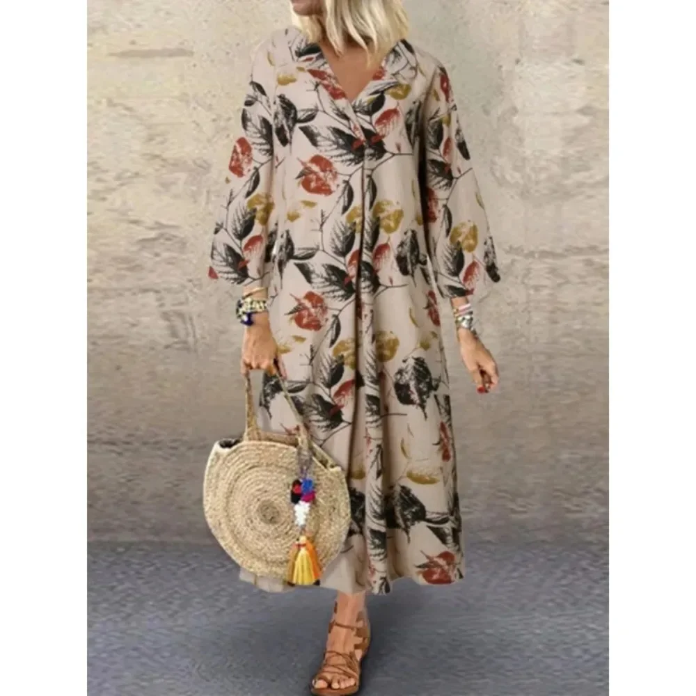 Женское Свободное длинное платье с цветочным принтом