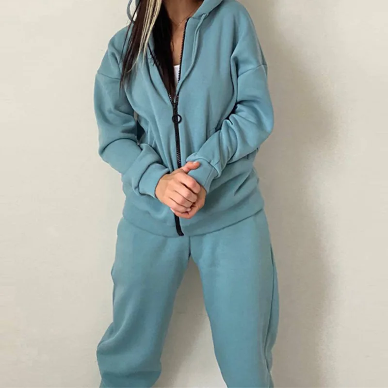 

Women's new solid color zipper hooded sweater trousers casual fashion suit autumn and winter 2022