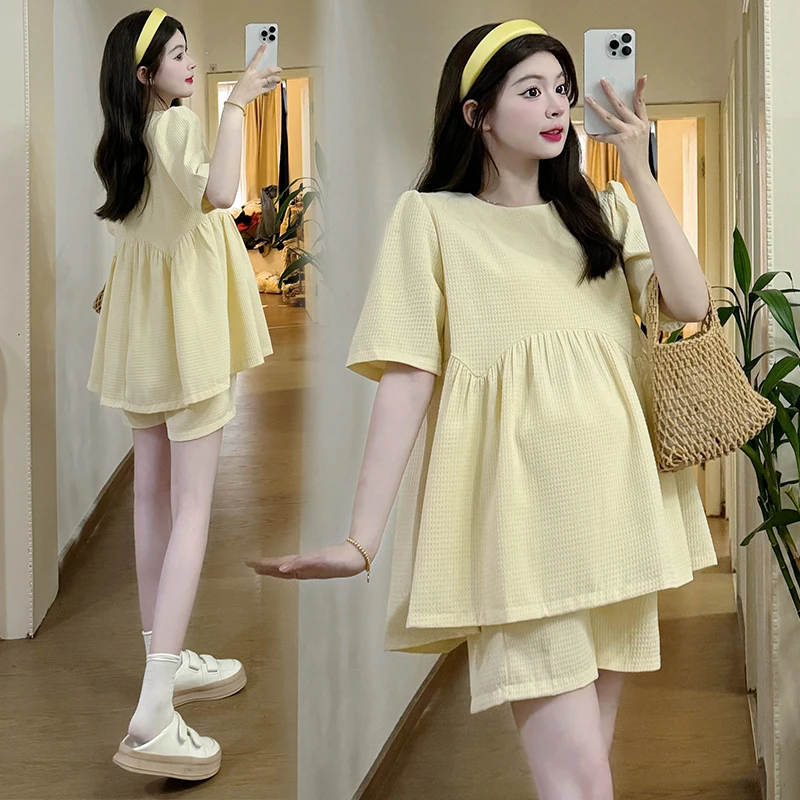 Лето 2024 Топ для беременных + шорты живота комплект из двух предметов женщин