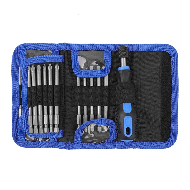 

Screwdriver Extra-Long Drill Set With Handle Blue & Silver Screwdriver Kit Steel