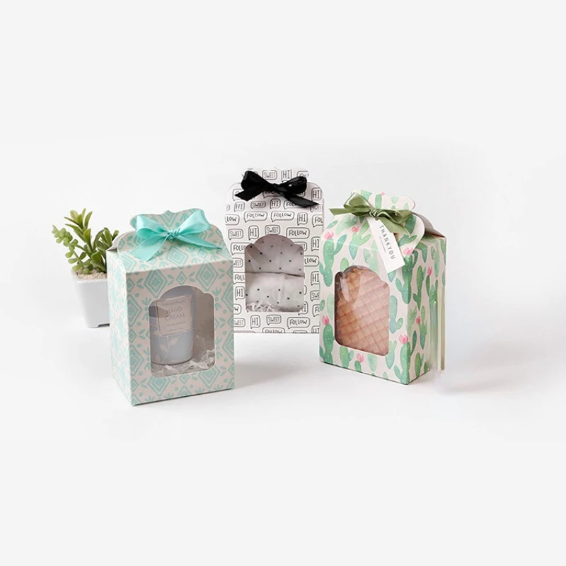 

10pcs/pack of 9.8*6.7*12.5cm with ribbon and window opening visual toy packaging carton DIY small box party candy small gift box