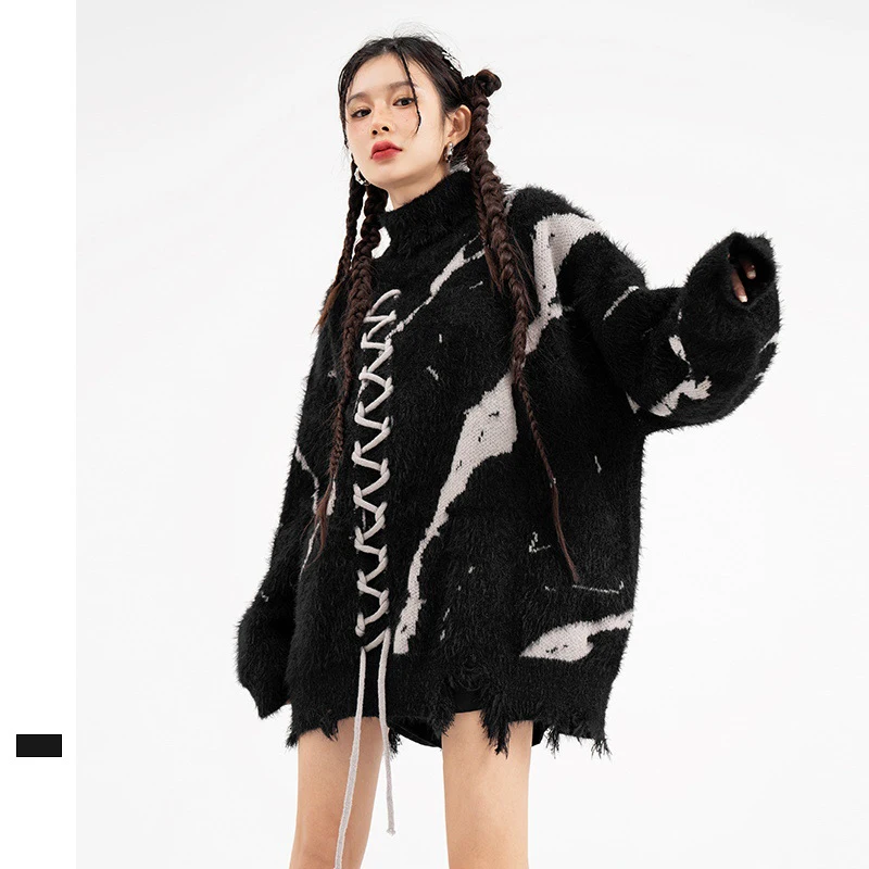 

Мужской свободный свитер с длинным рукавом, Повседневный пуловер в стиле Харадзюку с высоким воротником, модный свитер на осень и зиму, 2023