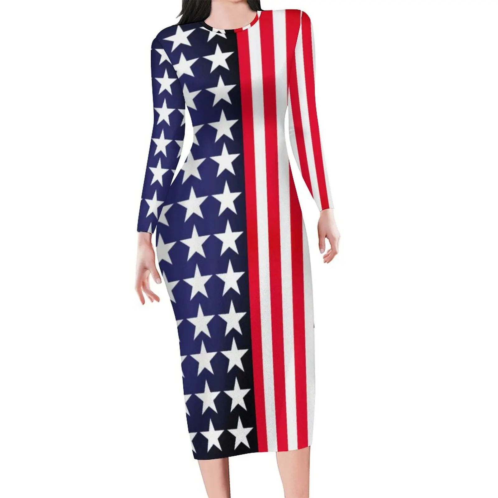 Платье с американским флагом США и длинным рукавом патриотические современные