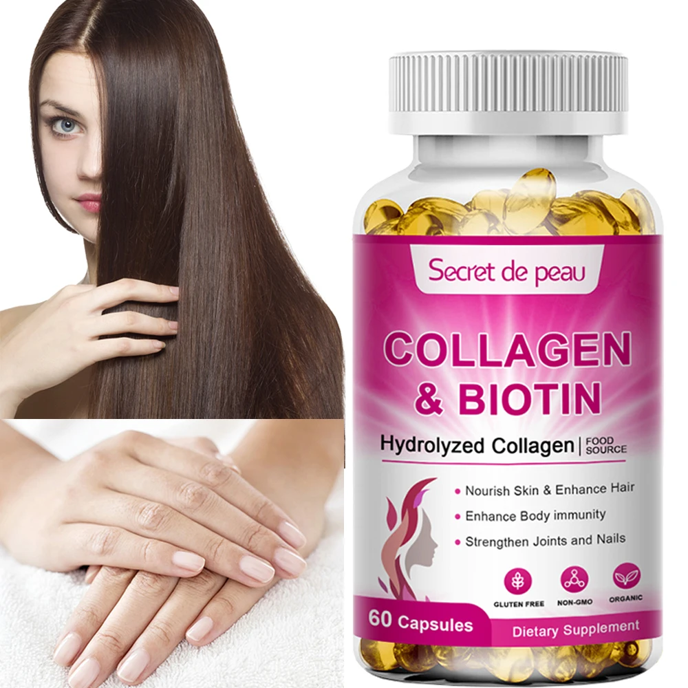 

SDP Free Shipping Biotin Collagen Capsules Supports Anti-Aging Healthy Hair& Skin&Bone&Nails Women Hair Growth Health Supplement