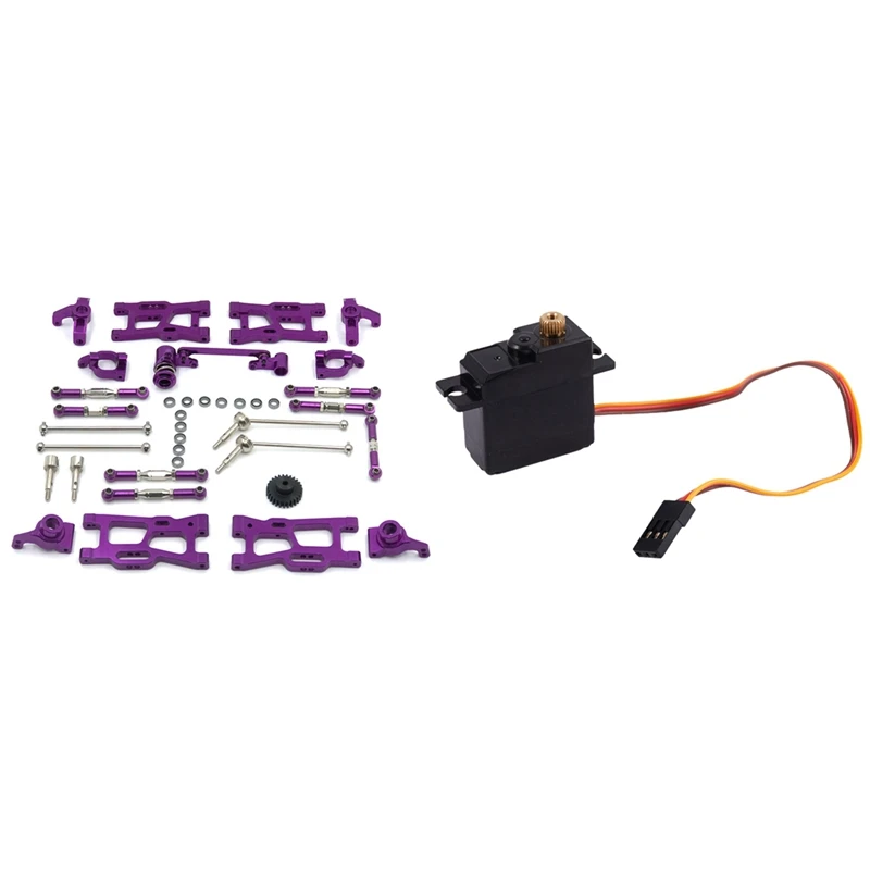 

2 Set RC Car Part: 1 Pcs Three Wire Metal Gear Brushless Servo & 1 Set Metal Swing Arm Steering Cup Upgrade Parts Kit