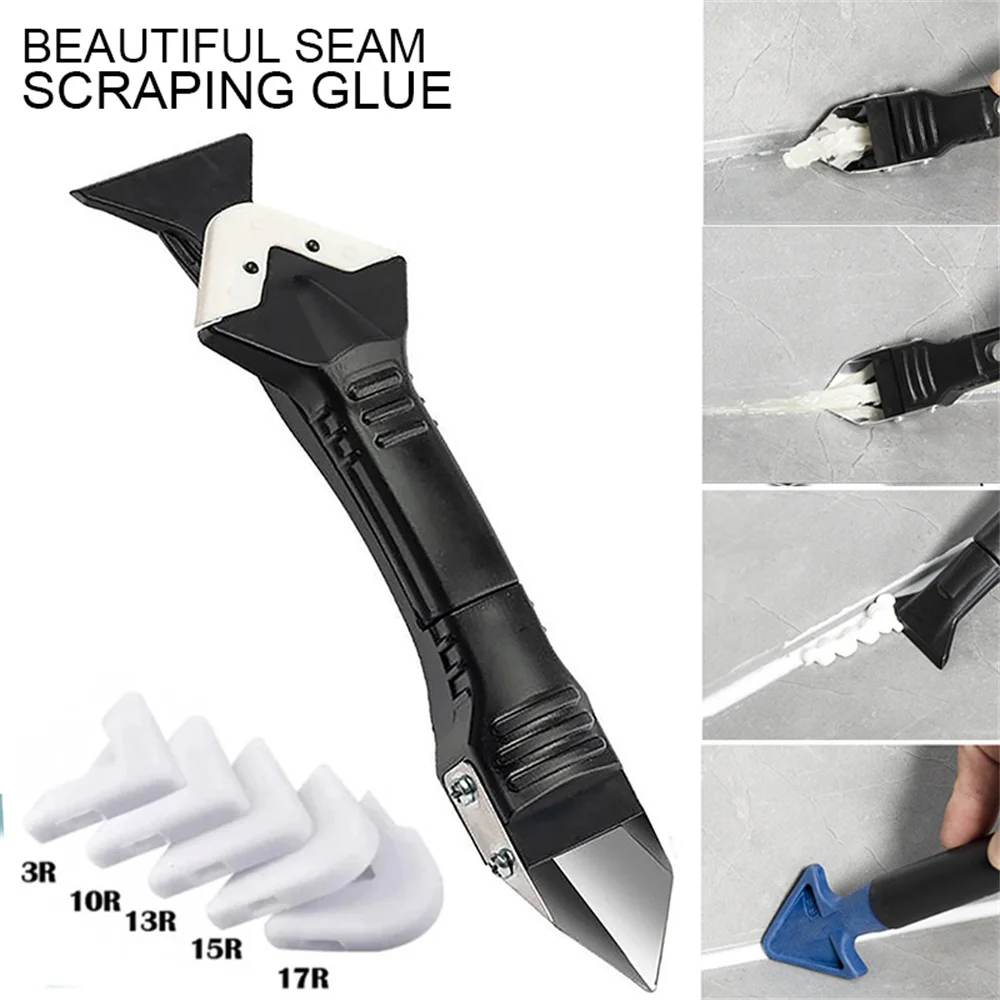 

Silicone Scraper Glue Remover Knife Angle Beauty Crevice Spatula Tool Grout Scraper Kit 5in1 Multifunction Coner Caulking Tool