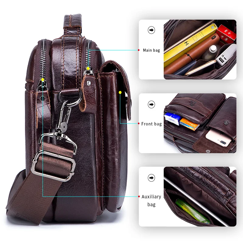 Men's Bag Men Genuine Leather Handbags Briefcase Men's Shoulder Bag Genuine Leather Messenger Bag Casual Business Travel Bags