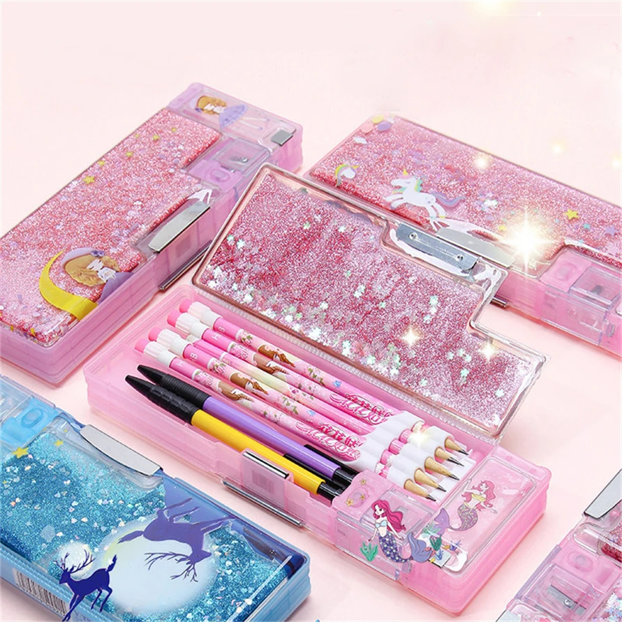 Case Unicorn Kawaii Estuche Trousse Quicksand Pencilcases Box Flower Cute Piornik Escolar Kalemlik 2022 Korean Stationery