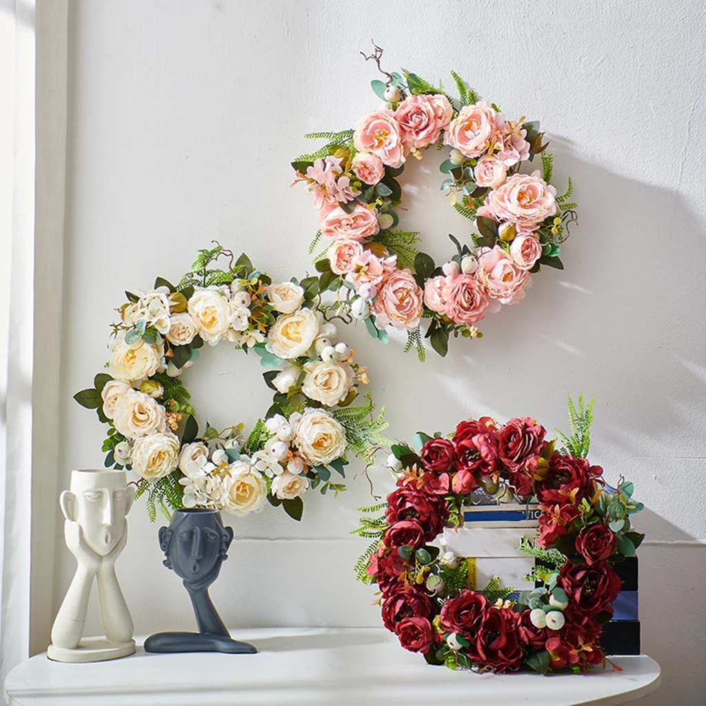

Eucalyptus Leaves Floral Wreath Front Door Silk Flower Peony Wall Art Decors