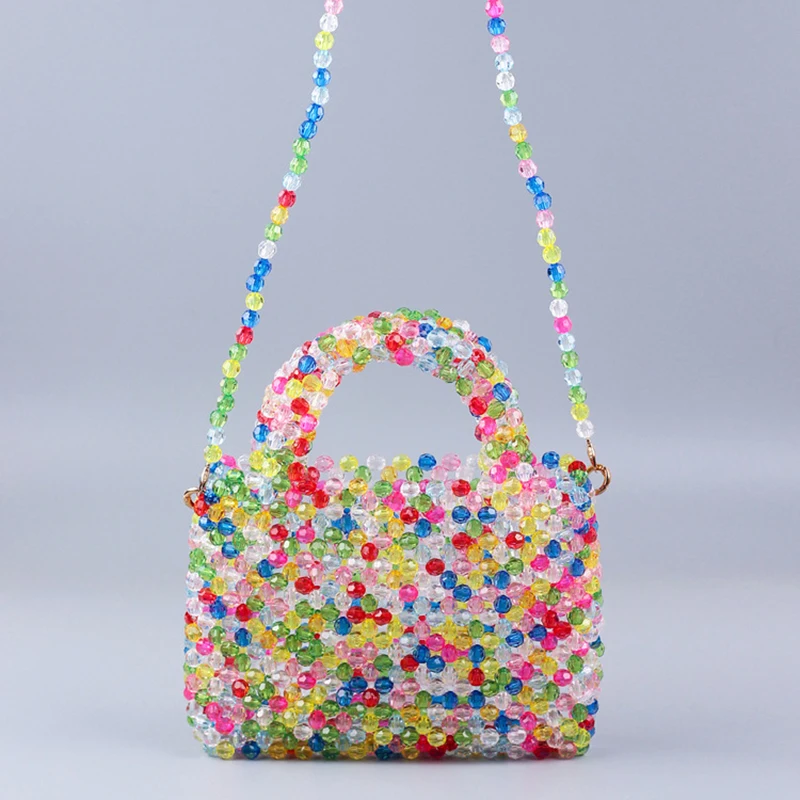 

2022 Latest Colorful Beaded Purses Crossbody Pure Hand-woven Satchels Classic Fashion Acrylic Bead Shoulder Bag Evening Purse