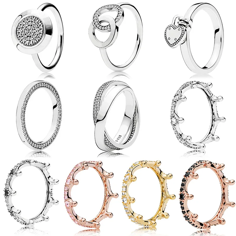 

10 Style Women 925 Sterling Silver Rings With Rose Gold Crown Winding Circle Crystal Ring For Women Jewelry Gift