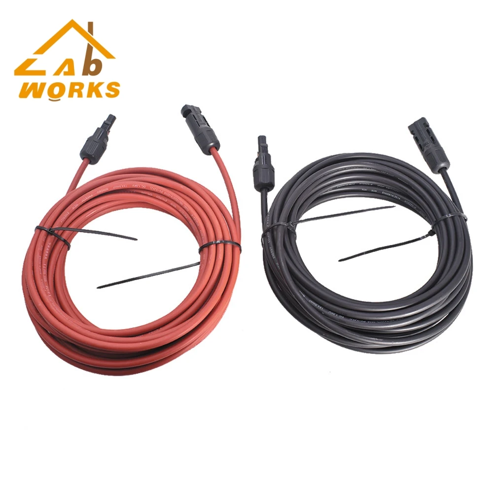 

Labwork Black + Red Solar Panel Extension Cable Wire Connector 1 Pair 12/10 AWG