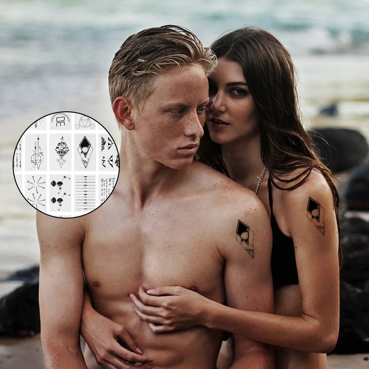 

60 Pcs Body Geometric Tattoo Sticker Men Women Hip Hop Stickers Minimalist Water Transfer Paper Tattoos