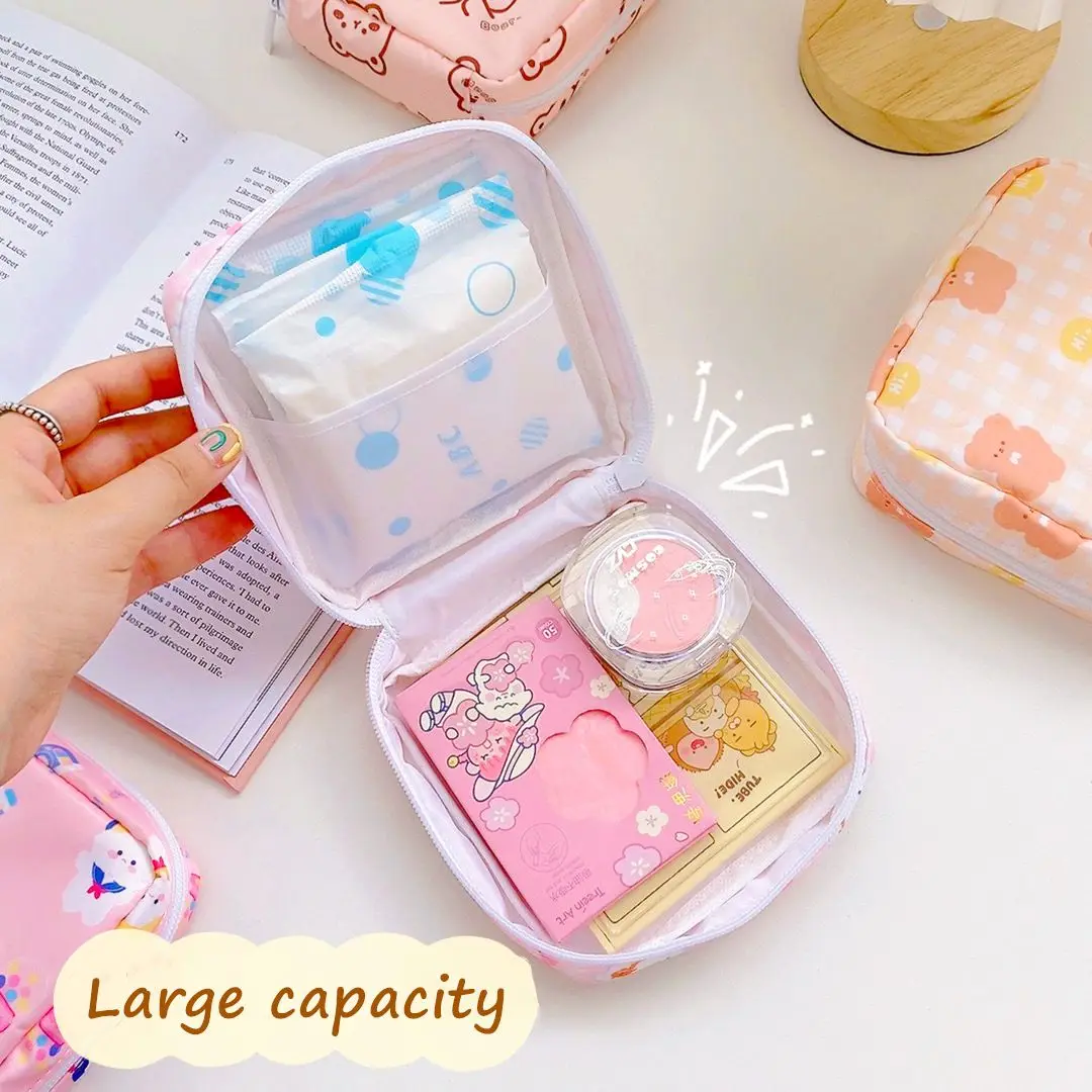 

Women Girls Kawaii Cosmetic Makeup Tampon Bear Napkin Pouch Storage Bag Coin Purse Sanitary Pads Bag