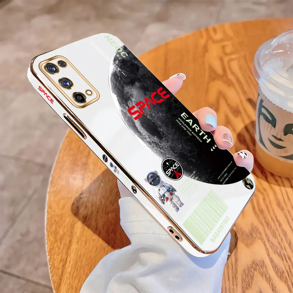 

For Realme X7 Pro 4G 5G X Luxury Original Square Case Grey Planet Plating Soft TPU Cover Shockproof Cases