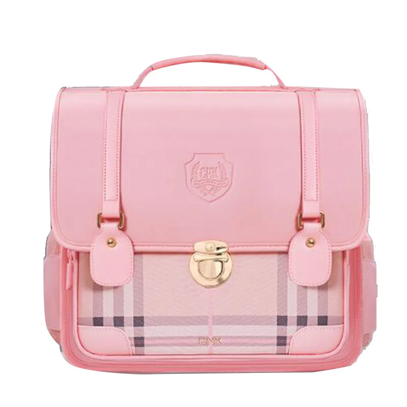 

2023 MEW Children School Bags for Girls Plaid Printing Backpack Primary Student Japan Randoseru Waterproof Orthopedic Backpacks