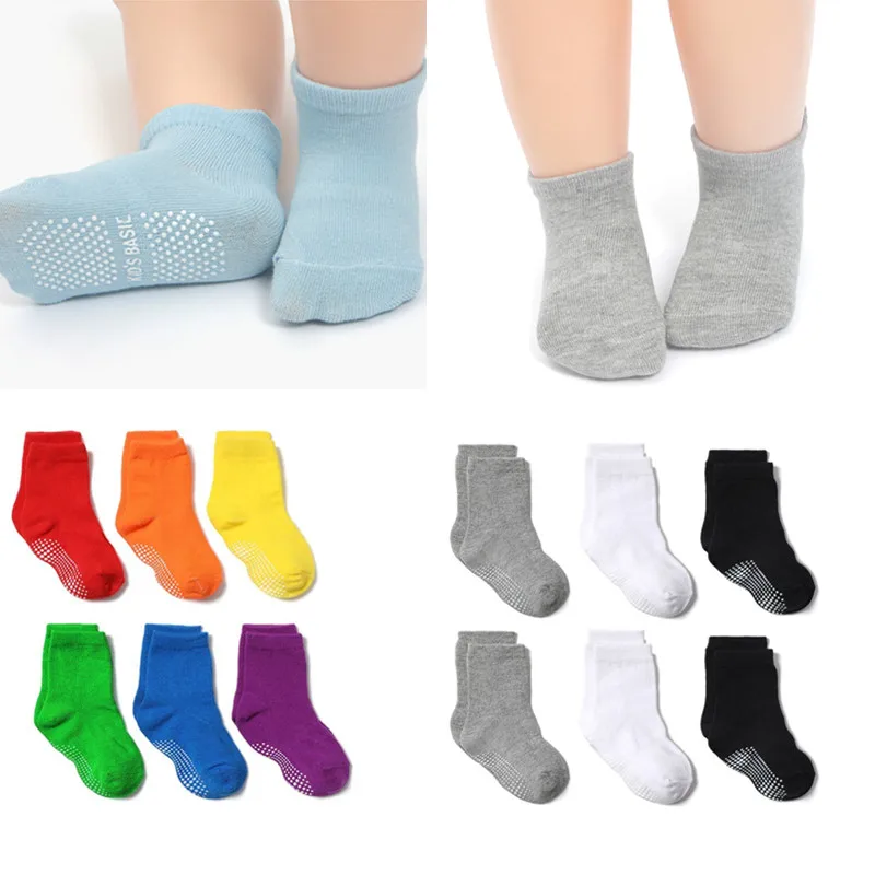 6 Pairs/lot Cotton Sock with Rubber Grips Children's Anti-slip Boat Socks for Boys Girl 1-7 Years