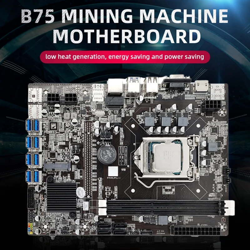 

Материнская плата B75 USB BTC LGA1155 DDR3 8xpcie USB3.0 для майнинга с случайным ЦП + ОЗУ 4 Гб DDR3 + SSD 120 ГБ + кабель SATA для майнинга ETH