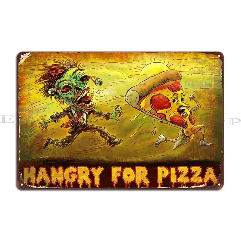 

Металлический плакат Hangry для пиццы зомби, дизайнерский Настенный декор, оловянный плакат