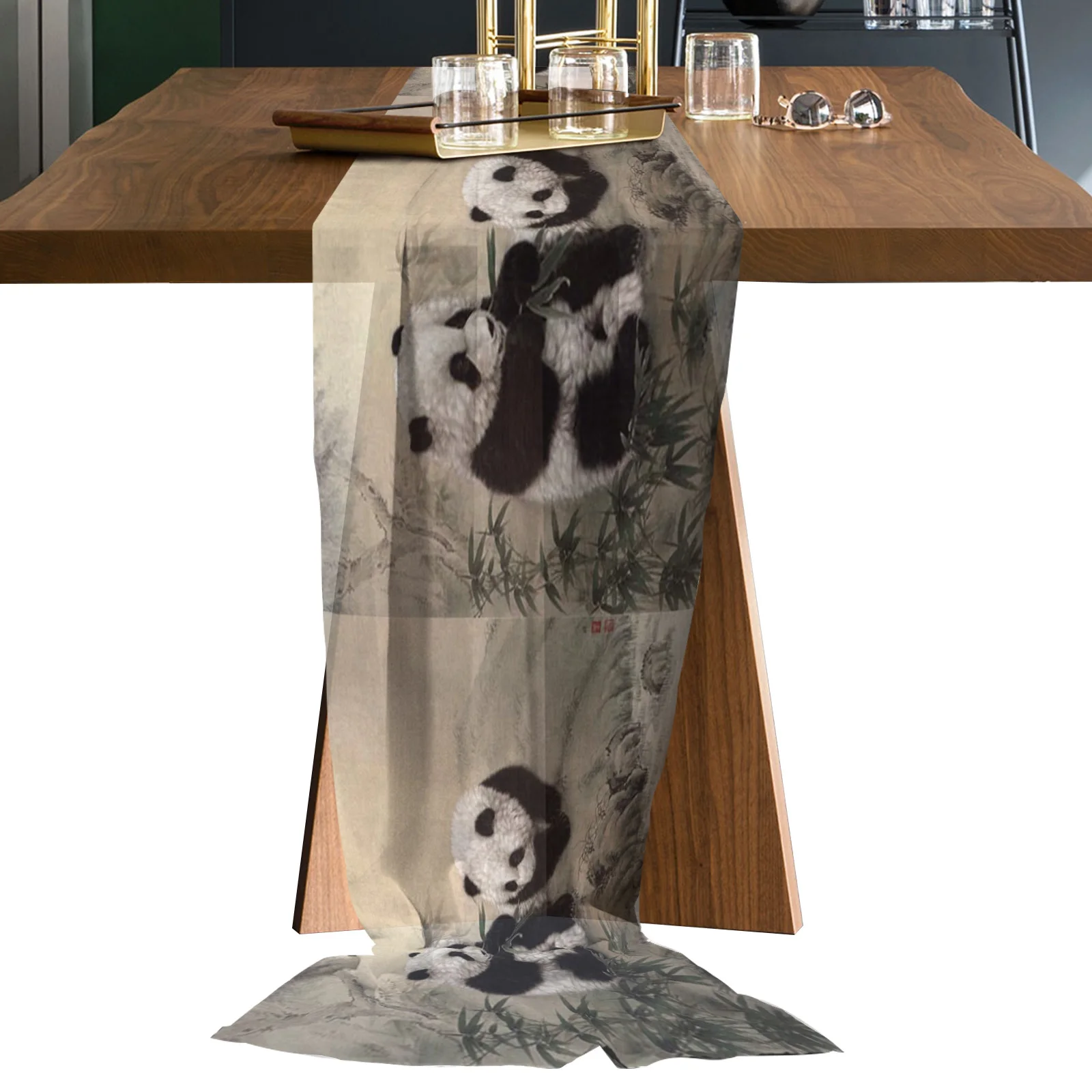 

Животное панда бамбуковая чернильная живопись шифоновая Скатерть для свадьбы празднования банкета праздника вечеринки декор фона