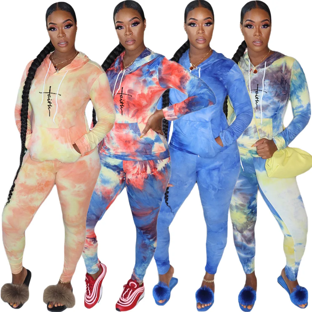 

Two Piece Sets Womens Outifits Print Long Sleeve Hoodie & Skinny Pants Set Casual Sporty Sweatpants Sweatshirt Sets