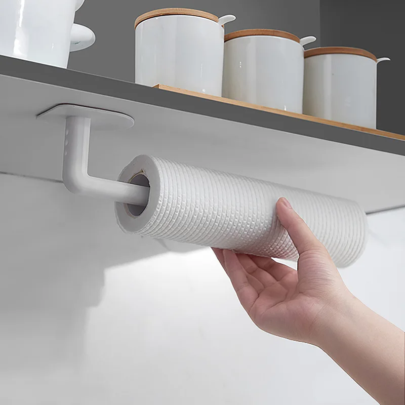 

Kitchen Paper Roll Rack Self-adhesive Closet Towel Organization Holder Tissue Storage Hanger Wall Shelf Home Storage Organizer
