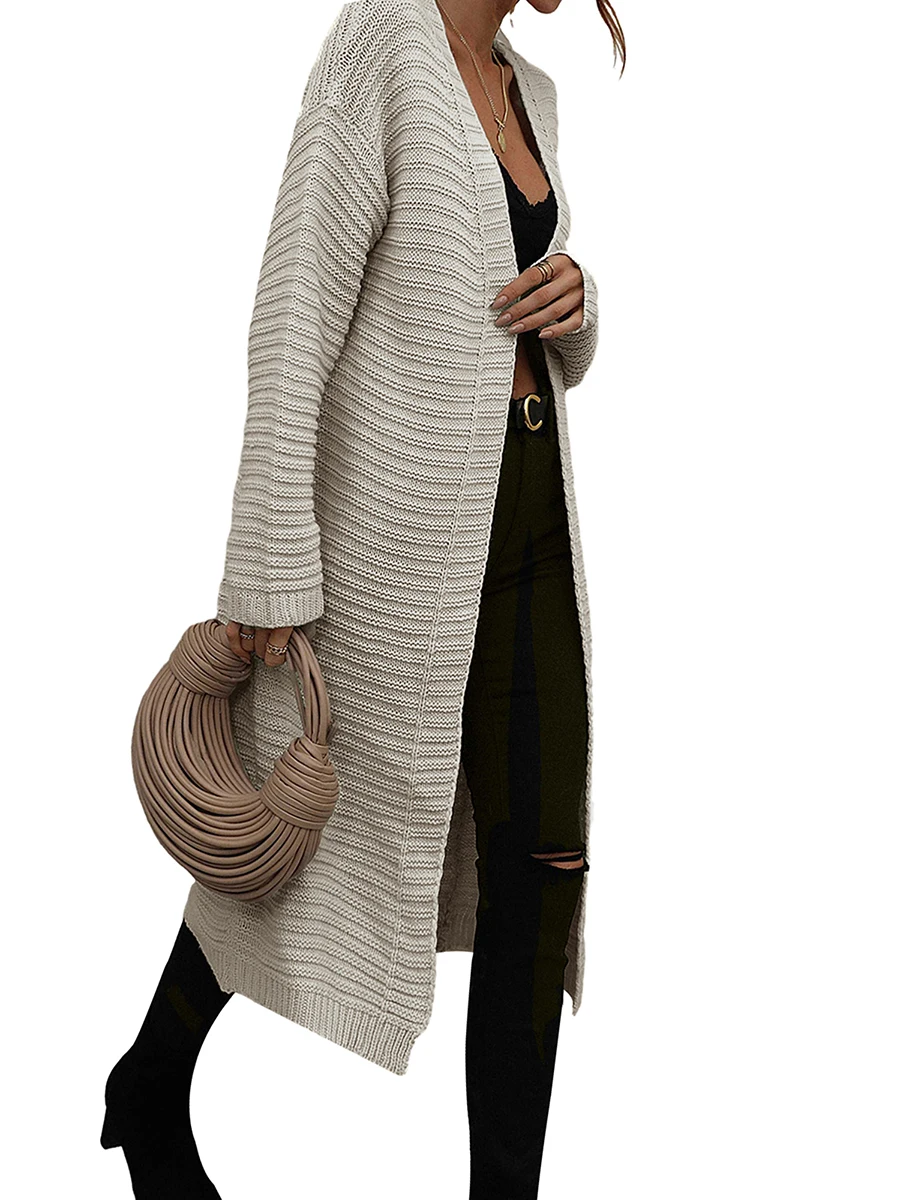 

Женский вязаный кардиган оверсайз с длинными рукавами и открытой передней частью, Повседневная Верхняя одежда для осени и зимы