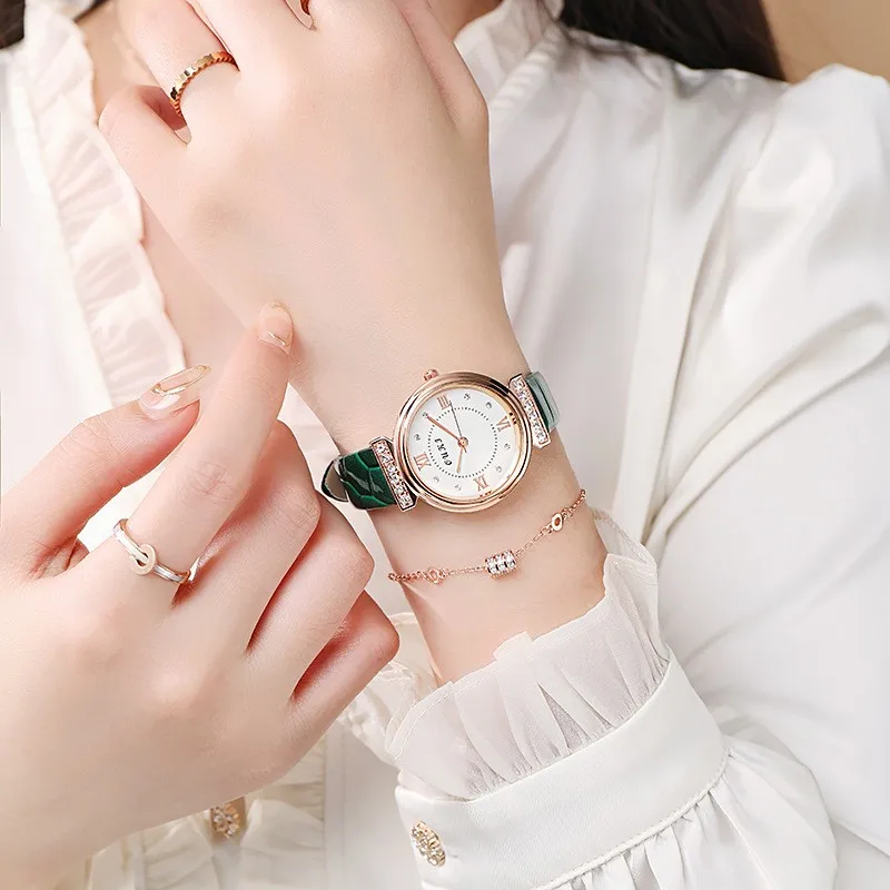 New Hot Selling Exquisite Advanced Waterproof Temperament Light Luxury Personality Fashion Round Leather Women's Watch
