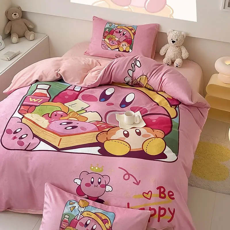 

Kawaii Kuromi Cinnamoroll melody Milk Fleece Four-Piece Set Anime Cartoon Sanrio Duvet Cover Fleece Tudent Dormitory 3-Piece Set