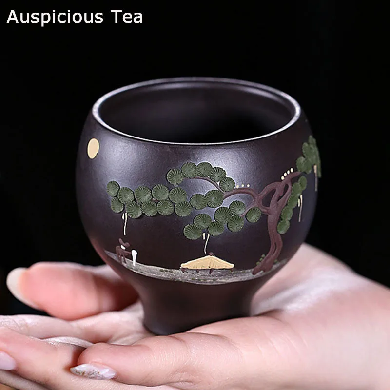 

110ml Yixing Raw Ore Black Mud Zisha Teacup Handmade Mud Painting Single Cup Household Kung Fu Teaset Master Cup Drinkware Gift