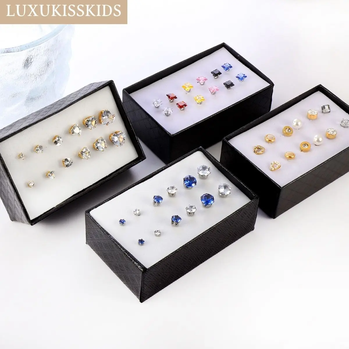 

LUXUKISSKIDS Stainless Sets Earings For Women Free Shipping Surgical Steel 6pairs/lot Studs Zircon Box Earrings Fashion Jewelry