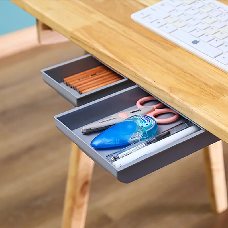 

Self Stick Pencil Tray Under Desk Drawer Storage Box Hidden Stationery Organizer Stand For Pens Office Home Storage Organizer