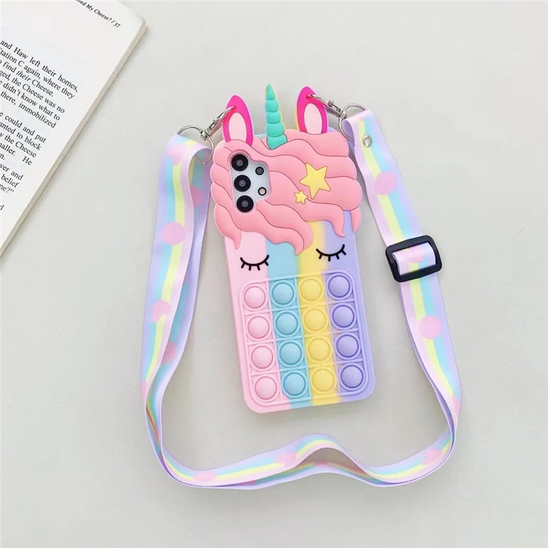 Pop Bubble Case For Samsung Galaxy M22 M32 A20e A30S A21S A22 A31 A32 A52 A50S A51 A53 A70 A71 A72 5G Cartoon Unicorn Soft Cover