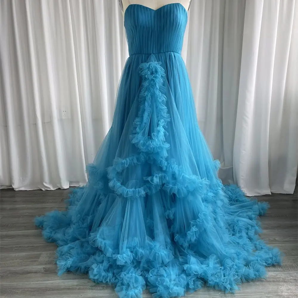 

Blue Royal Maternity Dress for Photoshoot Extra Lush Ruffled Tulle Pregnancy Photography Dresses Custom Made Babyshower Dress
