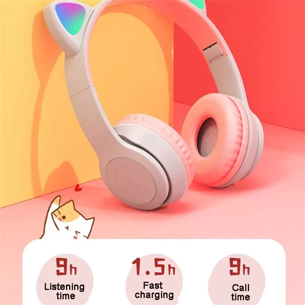 

2023NEW Sale Cute Cat Ears Bluetooth Wireless Headphone With Mic Noise Cancelling Kid Girl Stereo Music Helmet Phone Headset Gif