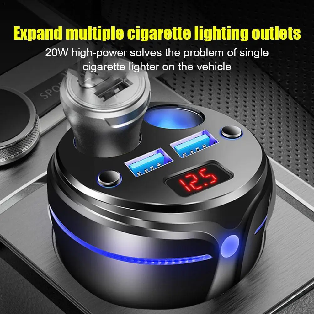 

120W Car Cigarette Lighter Charger -Sockets With 2 Digital Adapter Charing Super Ports USB Display Fast LED Dual Blue Charg N4Q9