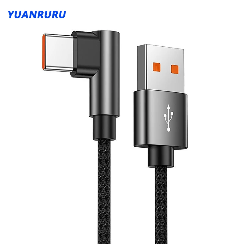 Кабель USB Type-C 66 Вт 90 градусов 6 А быстрая зарядка для Xiaomi Samsung Huawei Кабели C быстрой