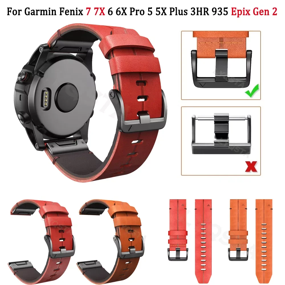 

NEW2023 26 22mm Official Leather QuickFit Watchband For Garmin 7 7X 5 5X Plus 6 6X Pro 3HR Epix Gen 2 Easyfit Wrist Starp Brace