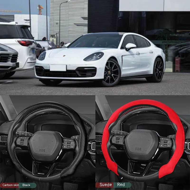 

For Porsche Carbon Fiber Look Universal Car Steering Wheel Cover Non-Slip Auto Interior Decoration car Accessorie