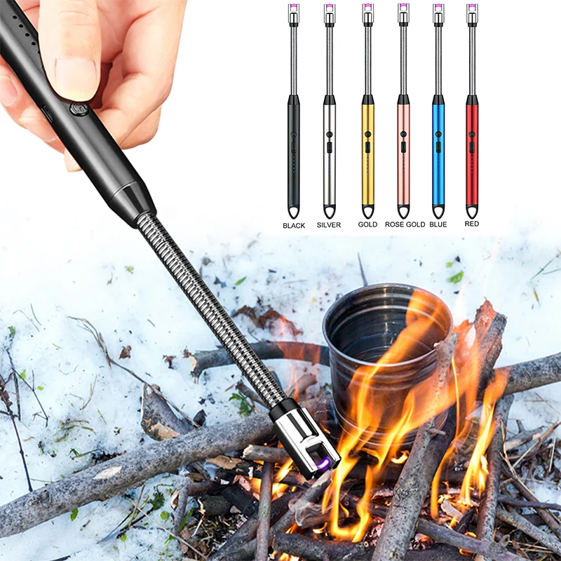 

USB Electric Rechargeable Long Kitchen Lighter Windproof Plasma Arc Flameless Candle Unusual Lighters Outdoor Kitchen Lighter
