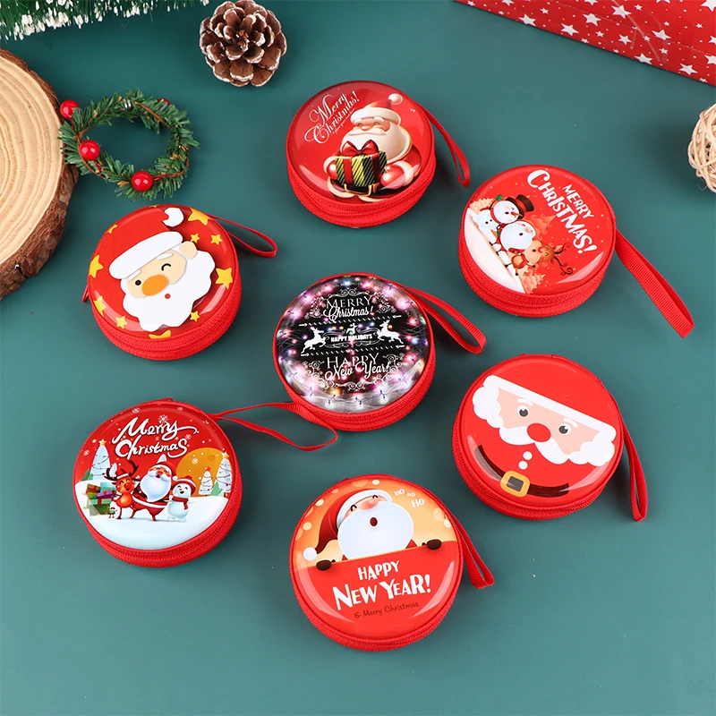 

Christmas Round Zipper Bag Cartoon Coin Key Storage Bag Pochette Coin Pouch Headphone Case
